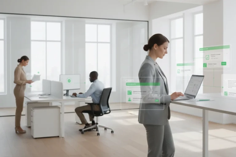TPRM achats : équipe achats dans un bureau très lumineux utilisant un tableau de bord pour prioriser les risques fournisseurs, suivre les validations et renforcer la traçabilité des décisions.