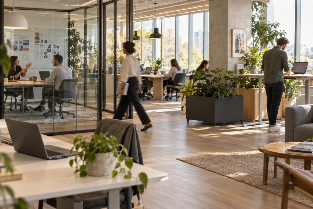 Équipe collaborative dans un espace de travail moderne explorant des solutions de fournisseurs d'IA